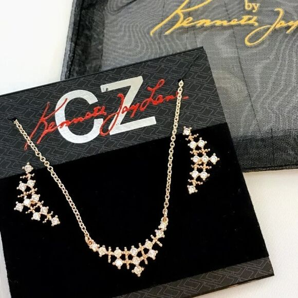 Kenneth Jay Lane Necklace and Earrings in Rose Gold CZ Jewelry Set NEW! - Picture 1 of 14